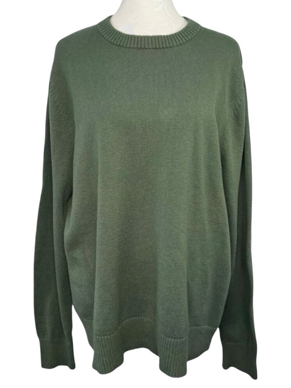 Merona Sweater Olive Green Crew Neck Cotton Wool Blend Size Large
